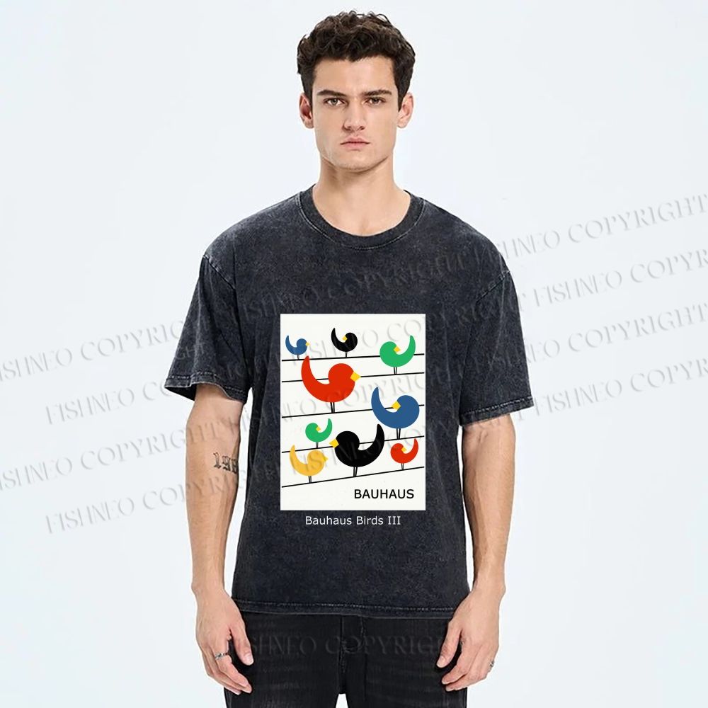 Unisex Bauhaus Birds Printed Washed Tee