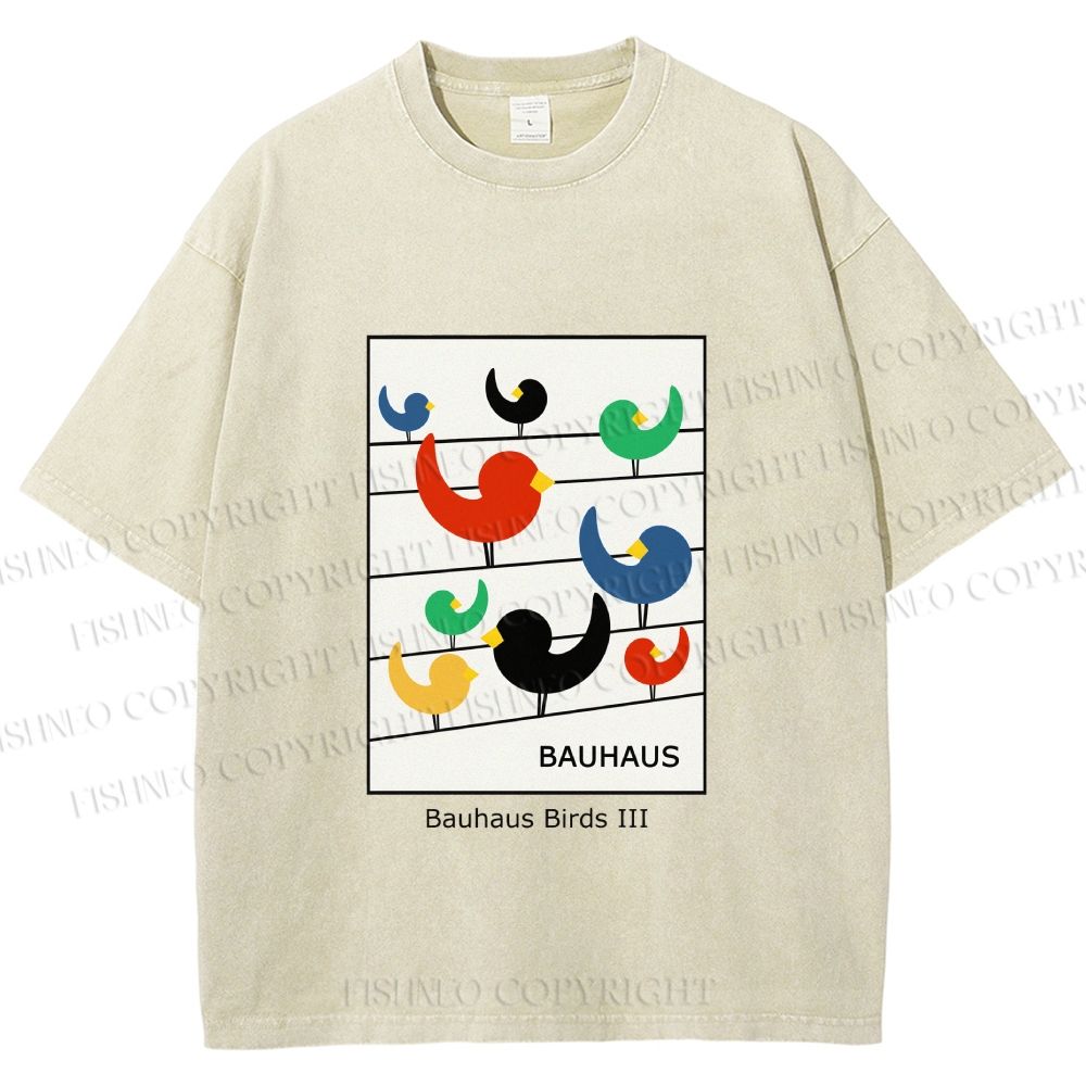 Unisex Bauhaus Birds Printed Washed Tee