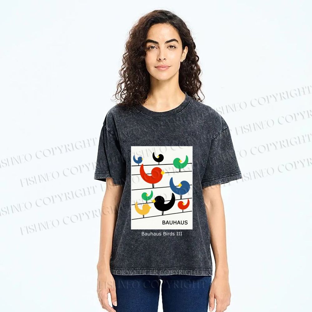 Unisex Bauhaus Birds Printed Washed Tee