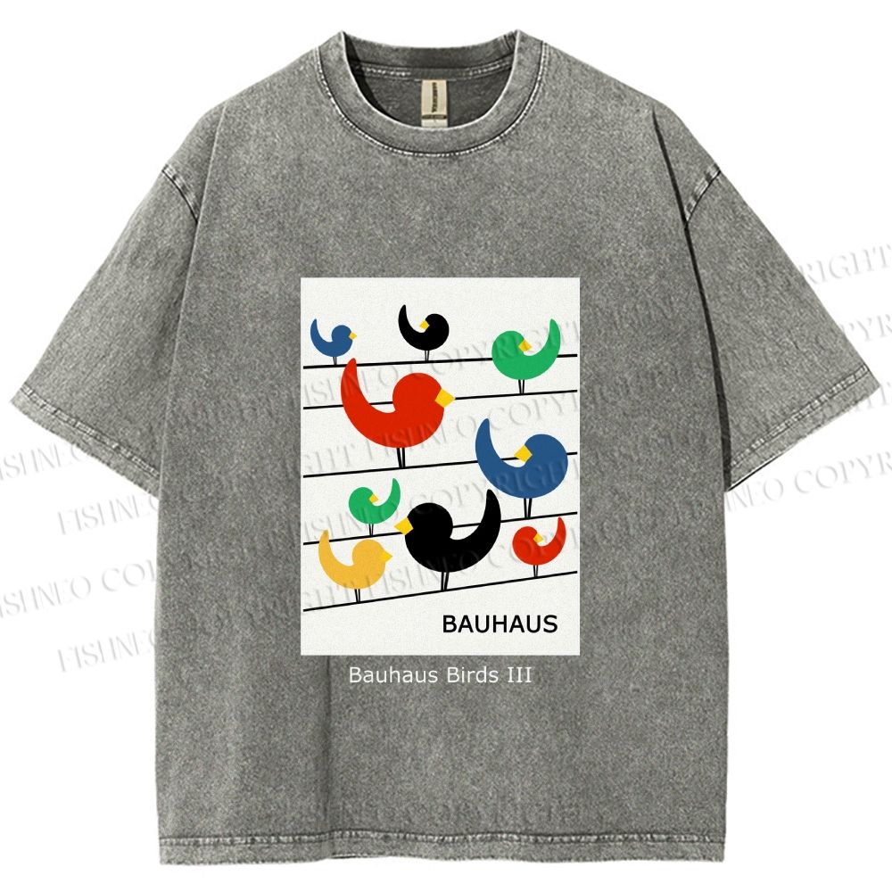 Unisex Bauhaus Birds Printed Washed Tee