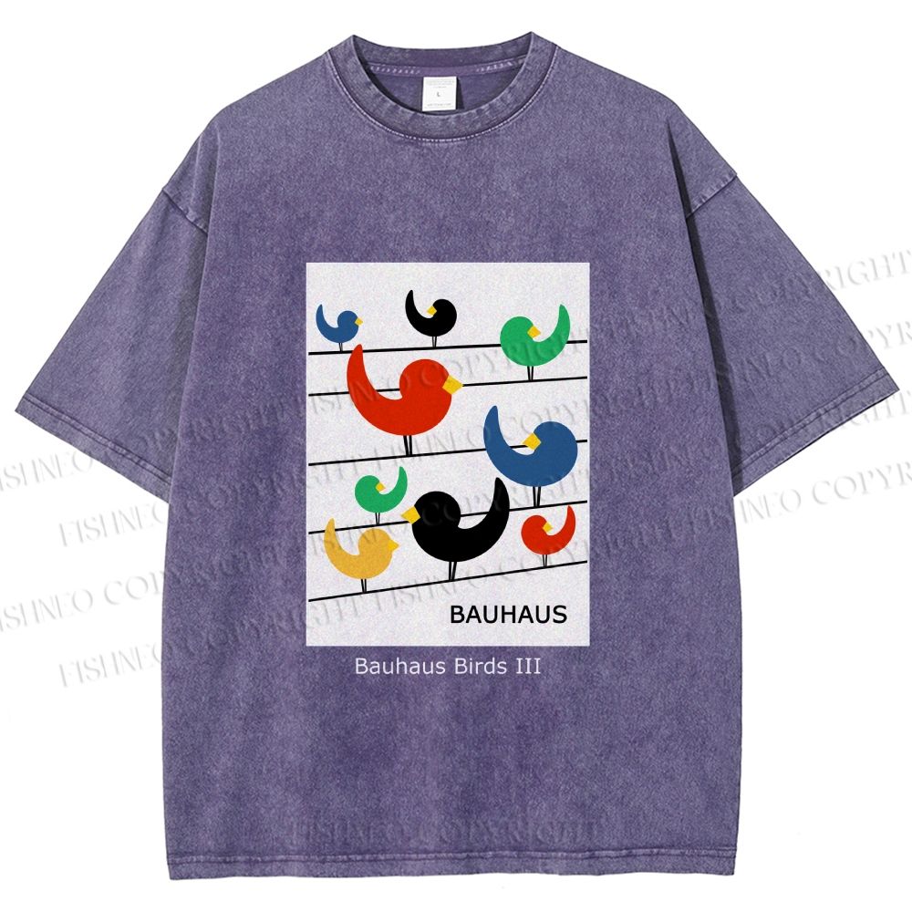 Unisex Bauhaus Birds Printed Washed Tee