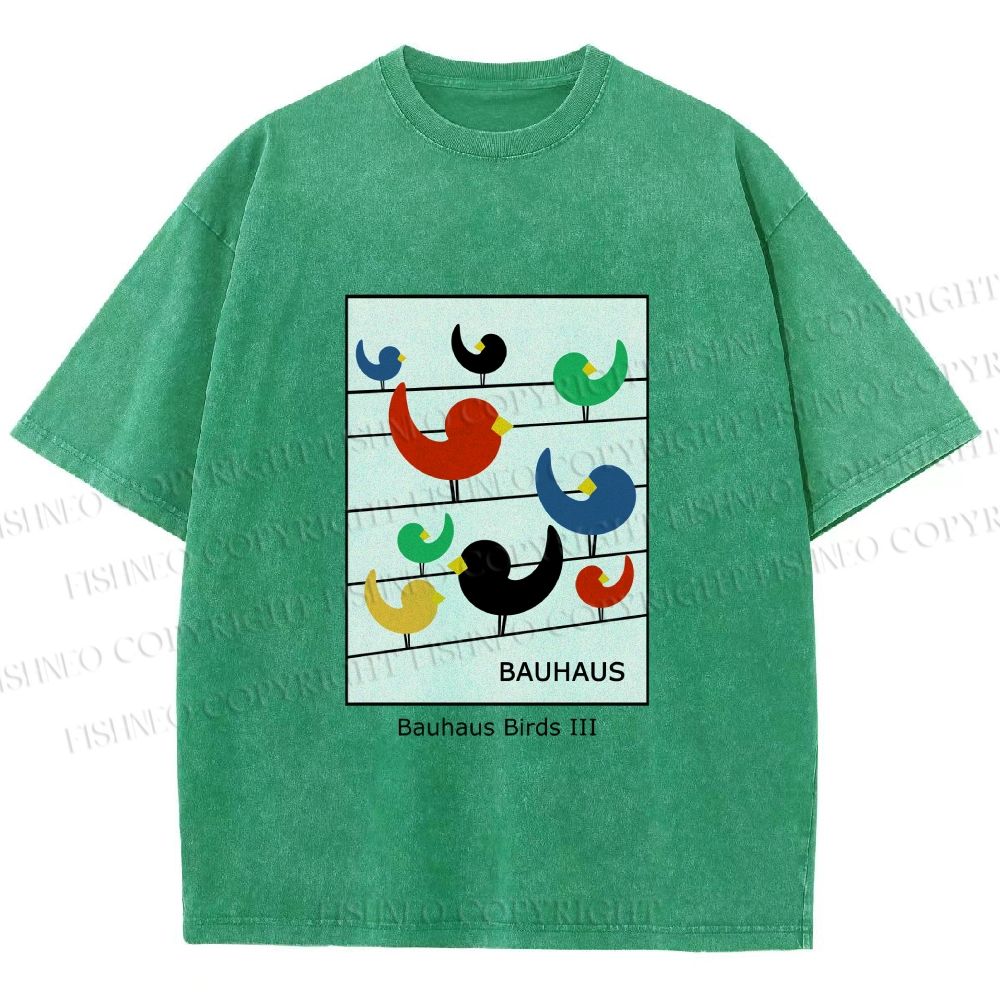 Unisex Bauhaus Birds Printed Washed Tee