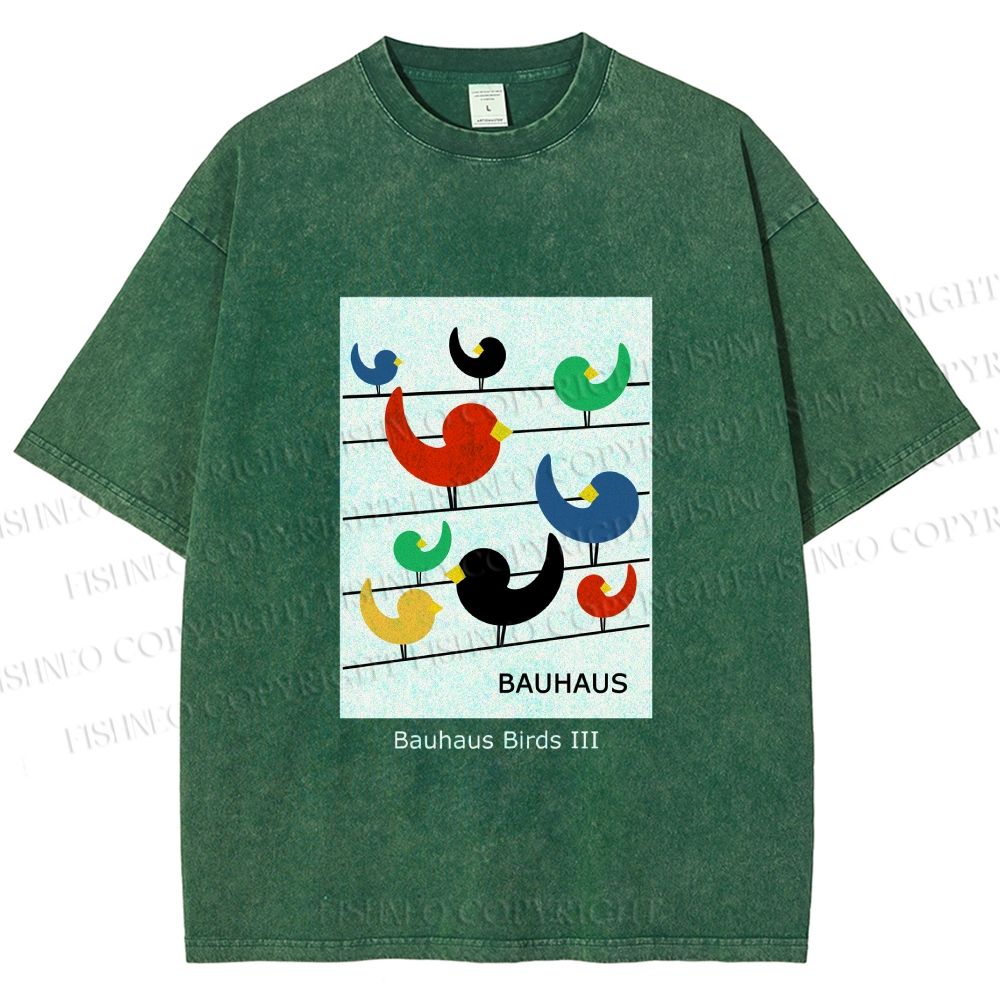 Unisex Bauhaus Birds Printed Washed Tee