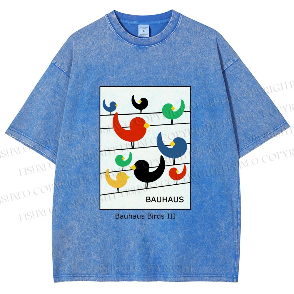 Unisex Bauhaus Birds Printed Washed Tee
