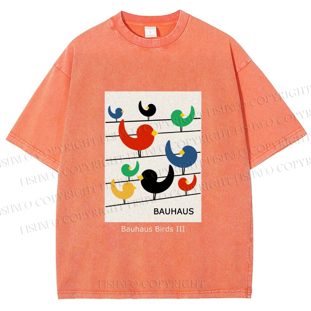 Unisex Bauhaus Birds Printed Washed Tee