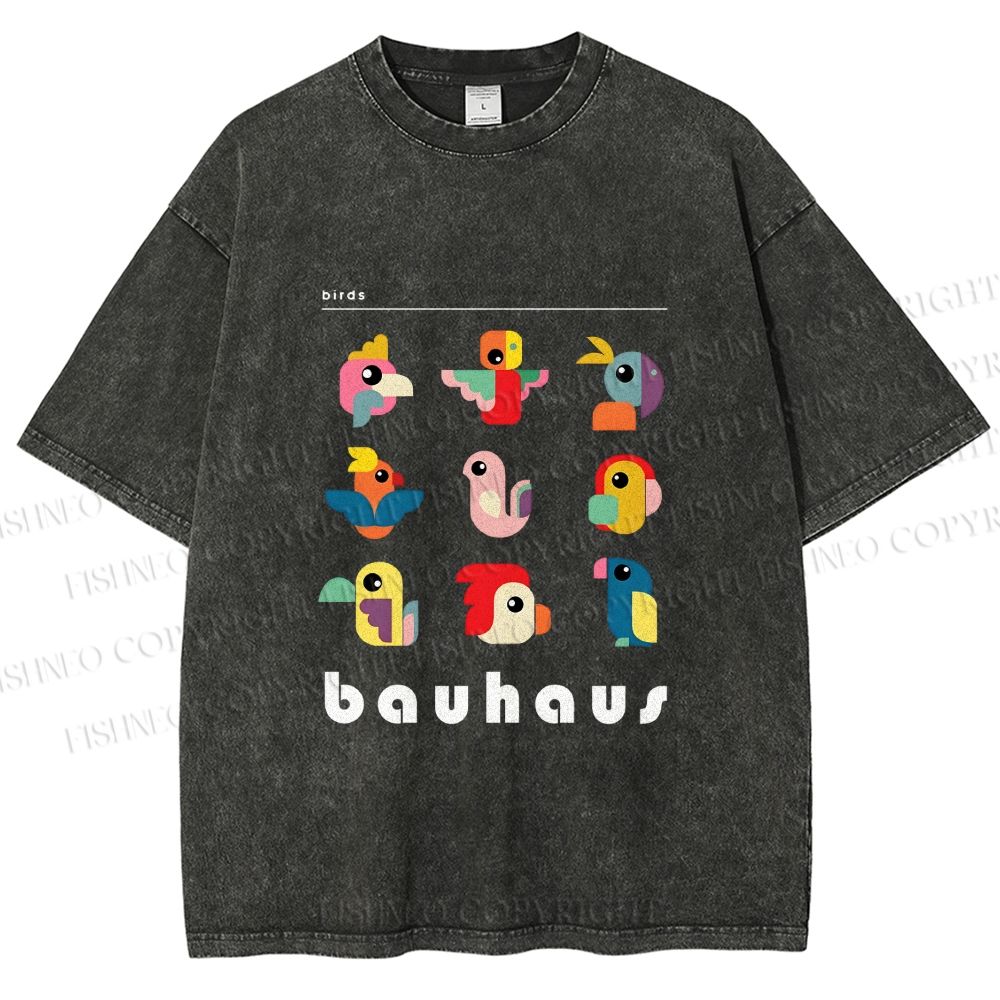 Unisex Bauhaus Birds Printed Washed Tee