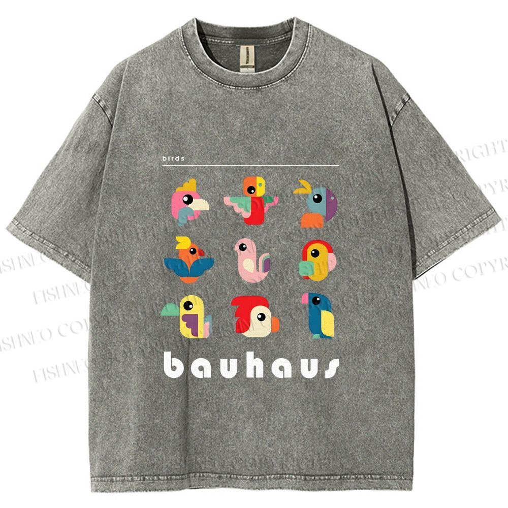 Unisex Bauhaus Birds Printed Washed Tee