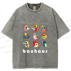 Unisex Bauhaus Birds Printed Washed Tee