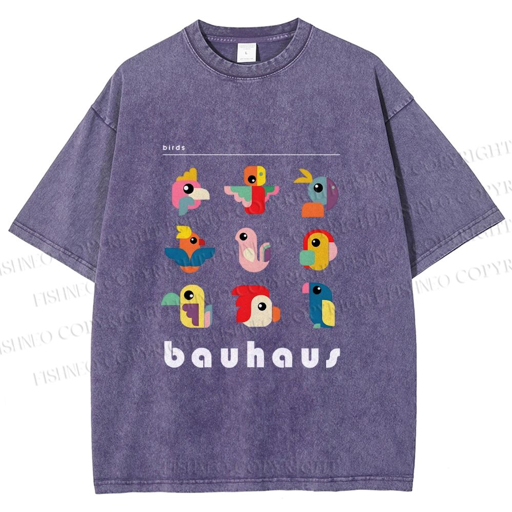 Unisex Bauhaus Birds Printed Washed Tee