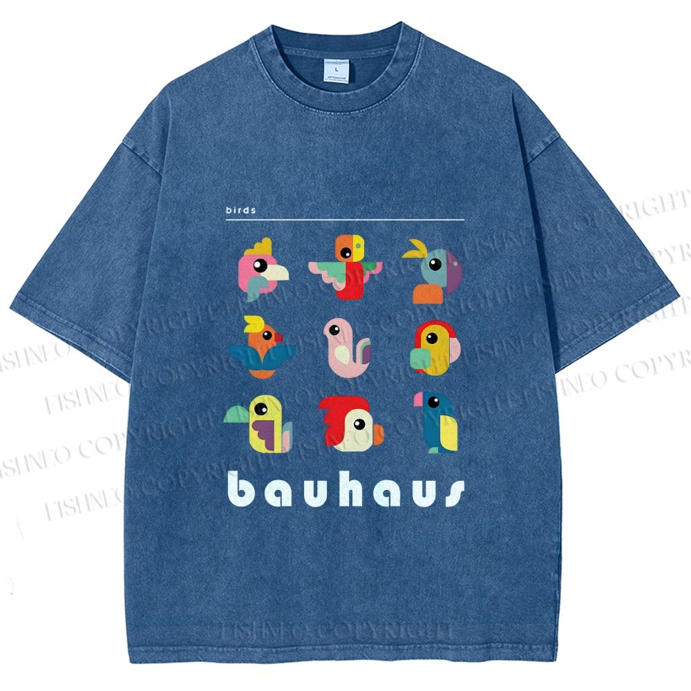 Unisex Bauhaus Birds Printed Washed Tee