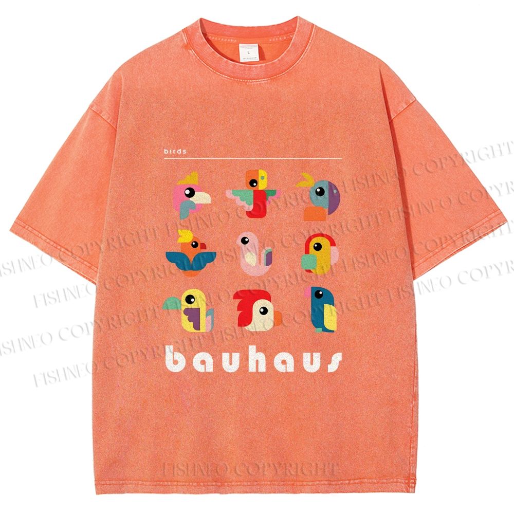 Unisex Bauhaus Birds Printed Washed Tee