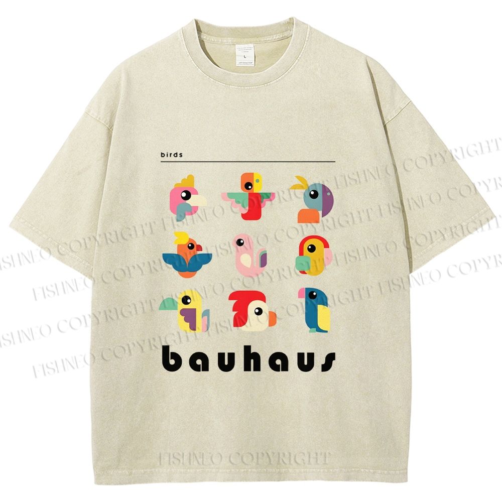 Unisex Bauhaus Birds Printed Washed Tee