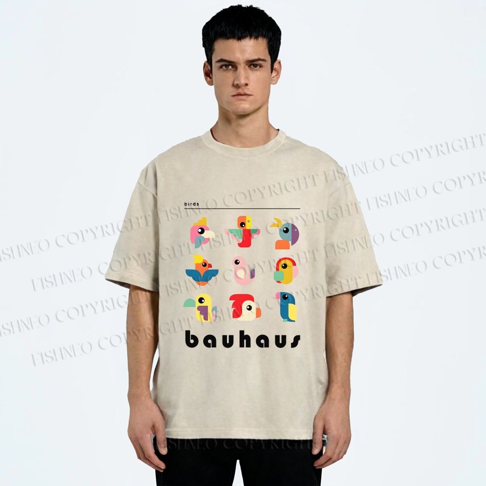 Unisex Bauhaus Birds Printed Washed Tee