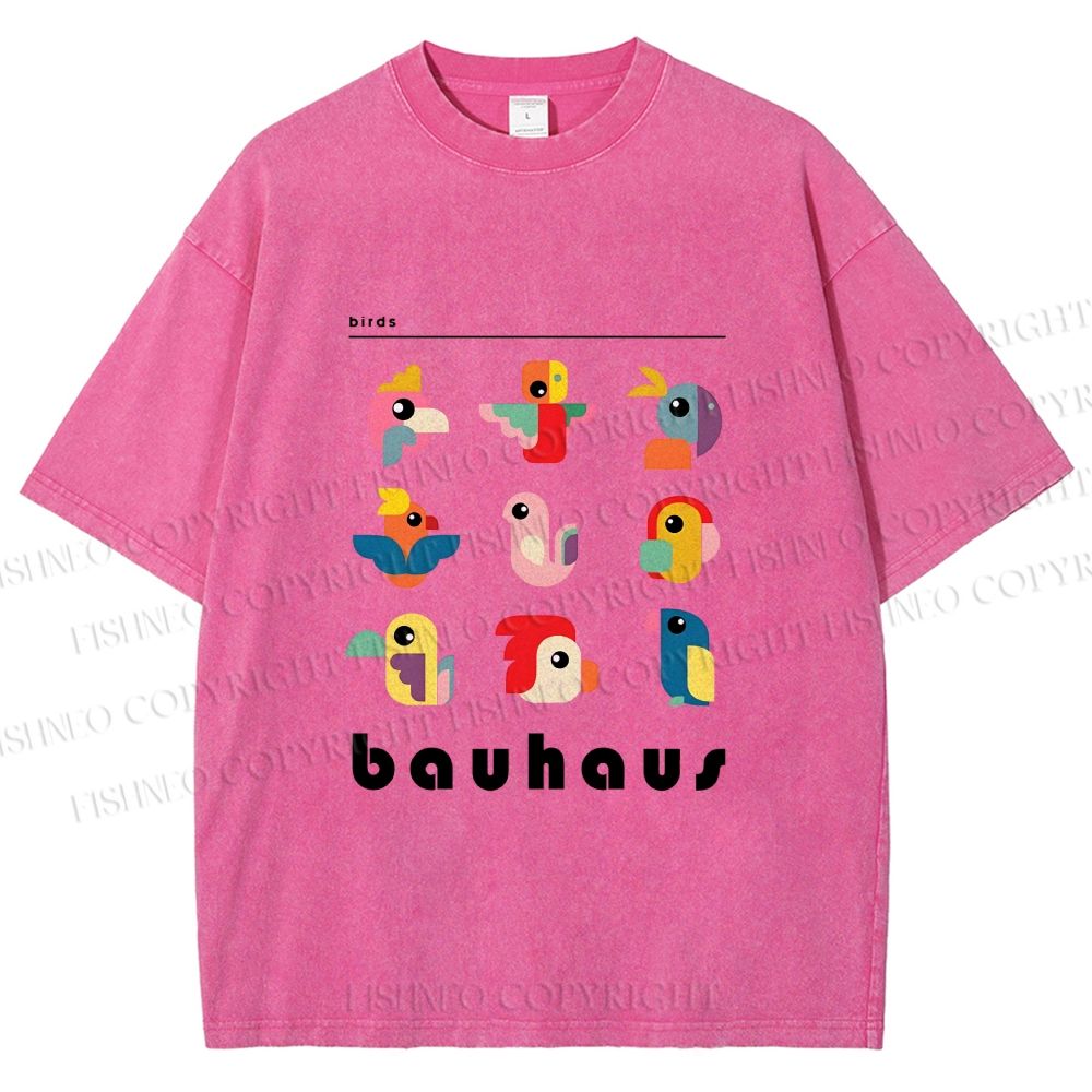 Unisex Bauhaus Birds Printed Washed Tee