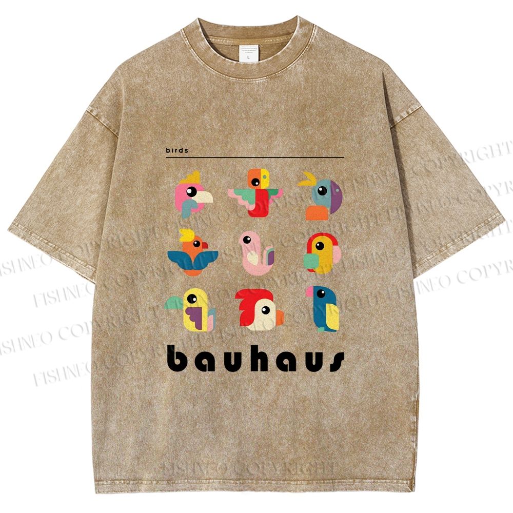 Unisex Bauhaus Birds Printed Washed Tee
