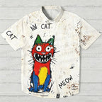 Doodle Cat Printed Hawaiian Shirt
