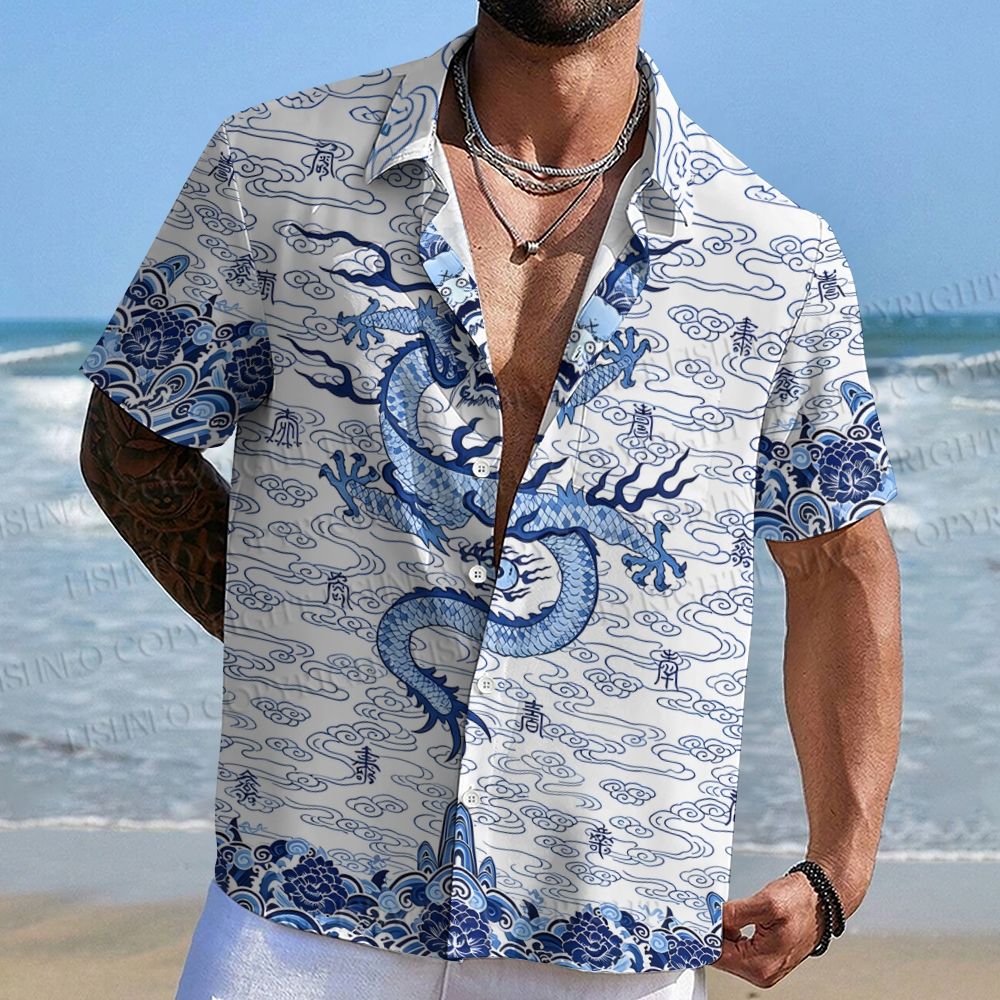 Flying Dragon Printed Hawaiian Shirt