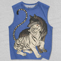 Unisex Vintage White Tiger With Wolf Printed Tank Top