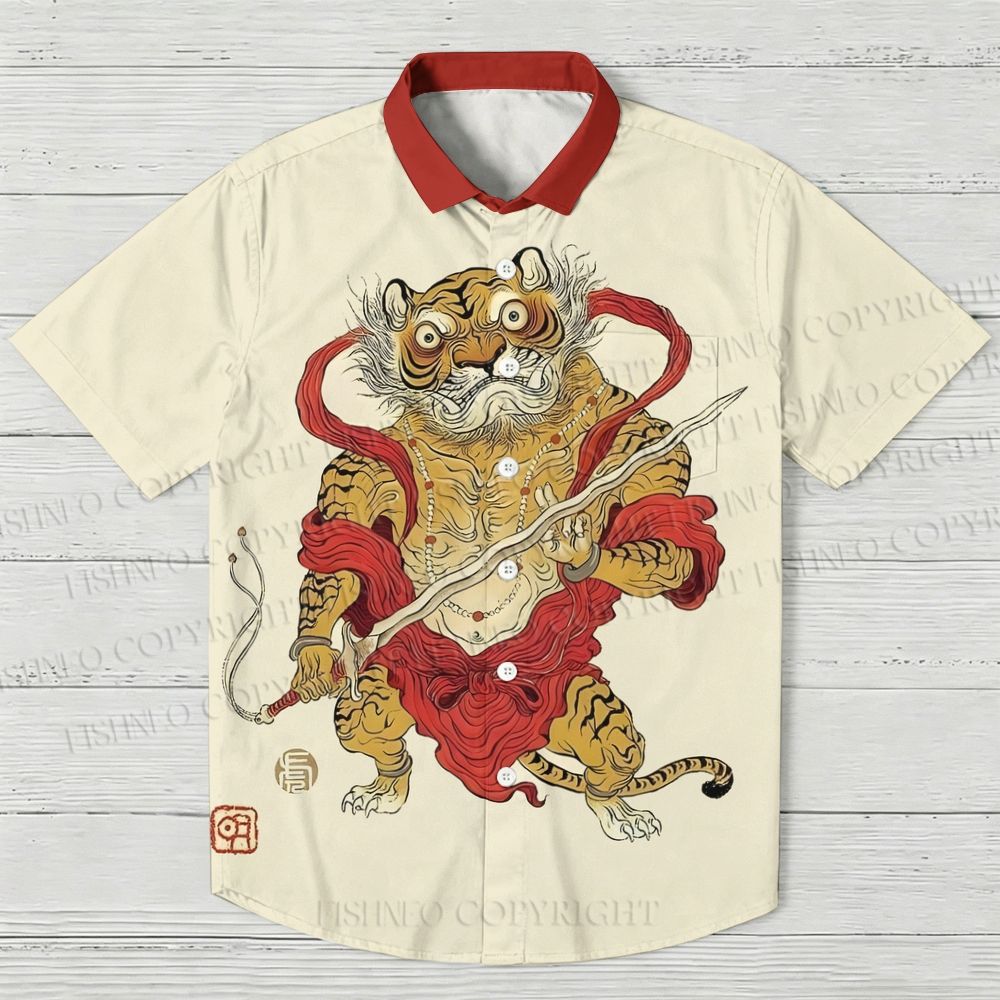 Angry Tiger Printed Hawaiian Shirt