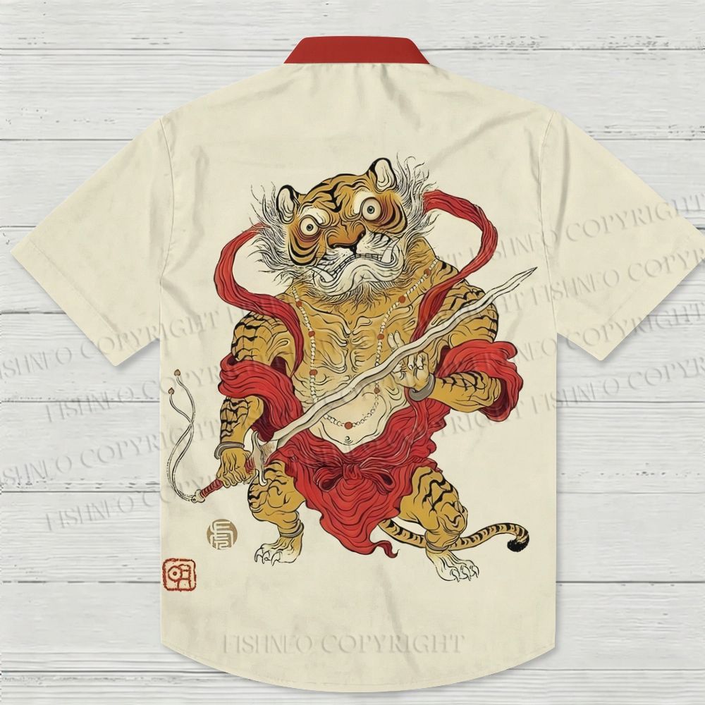 Angry Tiger Printed Hawaiian Shirt
