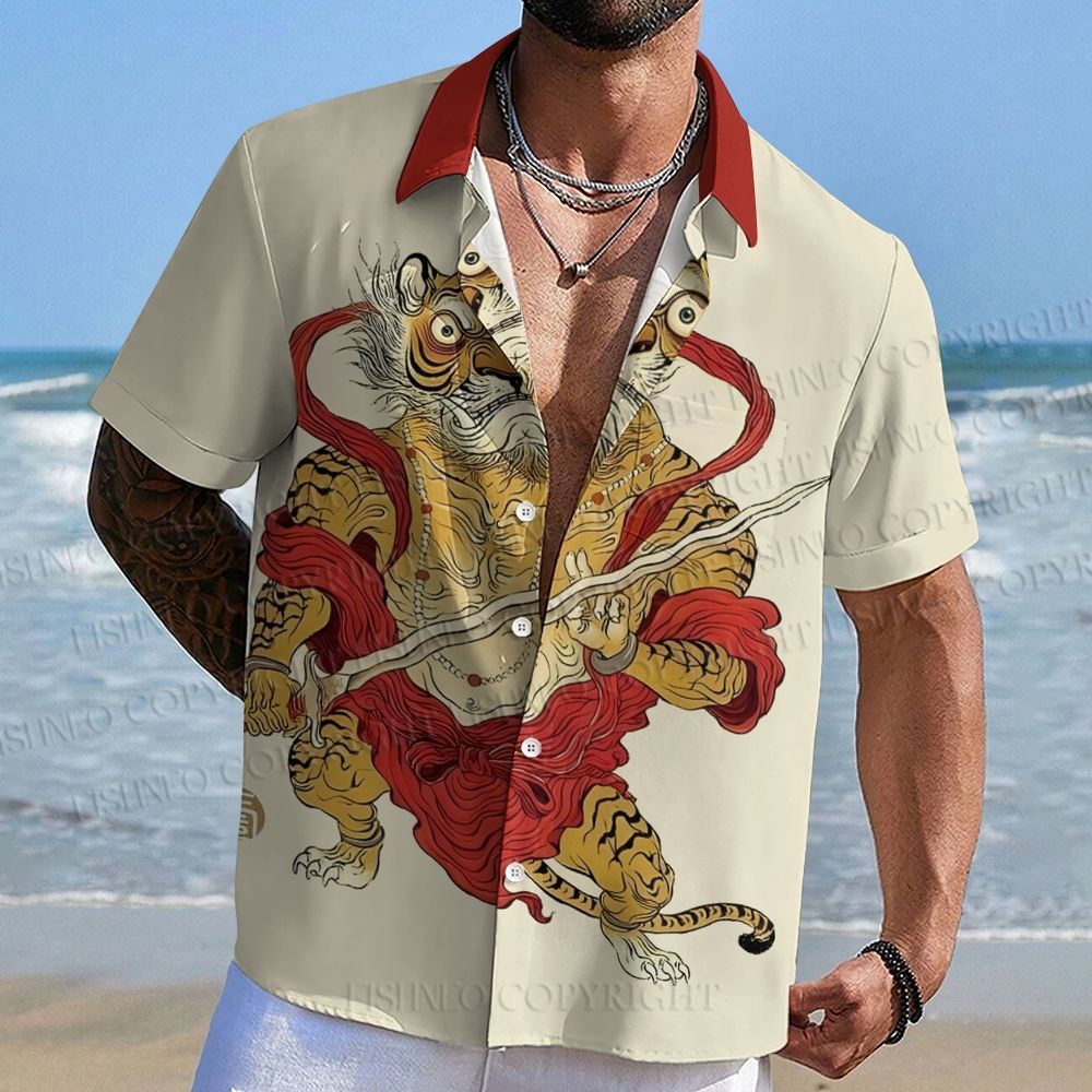 Angry Tiger Printed Hawaiian Shirt