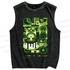 Unisex Green Bauhaus Design Printed Washed Tank Top