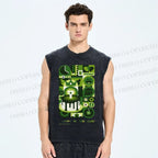 Unisex Green Bauhaus Design Printed Washed Tank Top