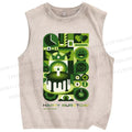 Unisex Green Bauhaus Design Printed Washed Tank Top