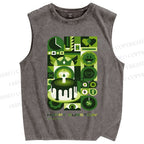 Unisex Green Bauhaus Design Printed Washed Tank Top