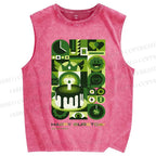 Unisex Green Bauhaus Design Printed Washed Tank Top
