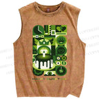 Unisex Green Bauhaus Design Printed Washed Tank Top