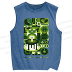 Unisex Green Bauhaus Design Printed Washed Tank Top