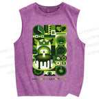 Unisex Green Bauhaus Design Printed Washed Tank Top