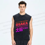 Unisex Japan Osaka Sign Printed Washed Tank Top