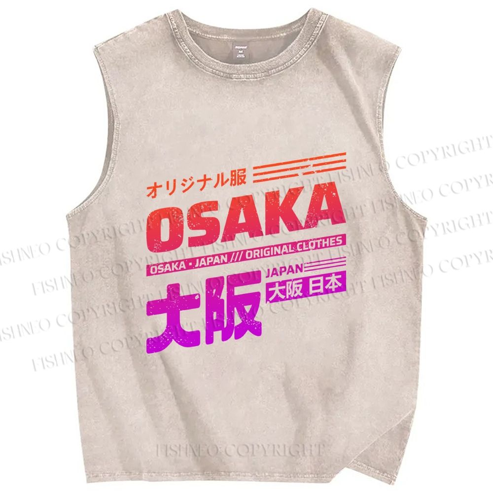 Unisex Japan Osaka Sign Printed Washed Tank Top