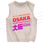 Unisex Japan Osaka Sign Printed Washed Tank Top