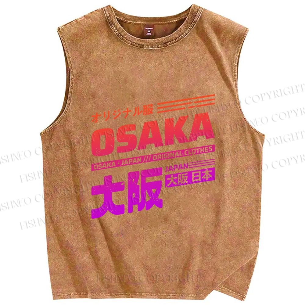 Unisex Japan Osaka Sign Printed Washed Tank Top