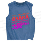 Unisex Japan Osaka Sign Printed Washed Tank Top