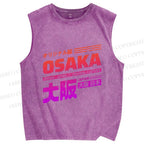 Unisex Japan Osaka Sign Printed Washed Tank Top
