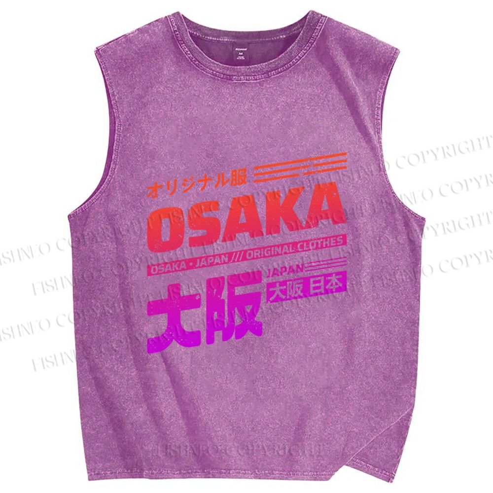 Unisex Japan Osaka Sign Printed Washed Tank Top