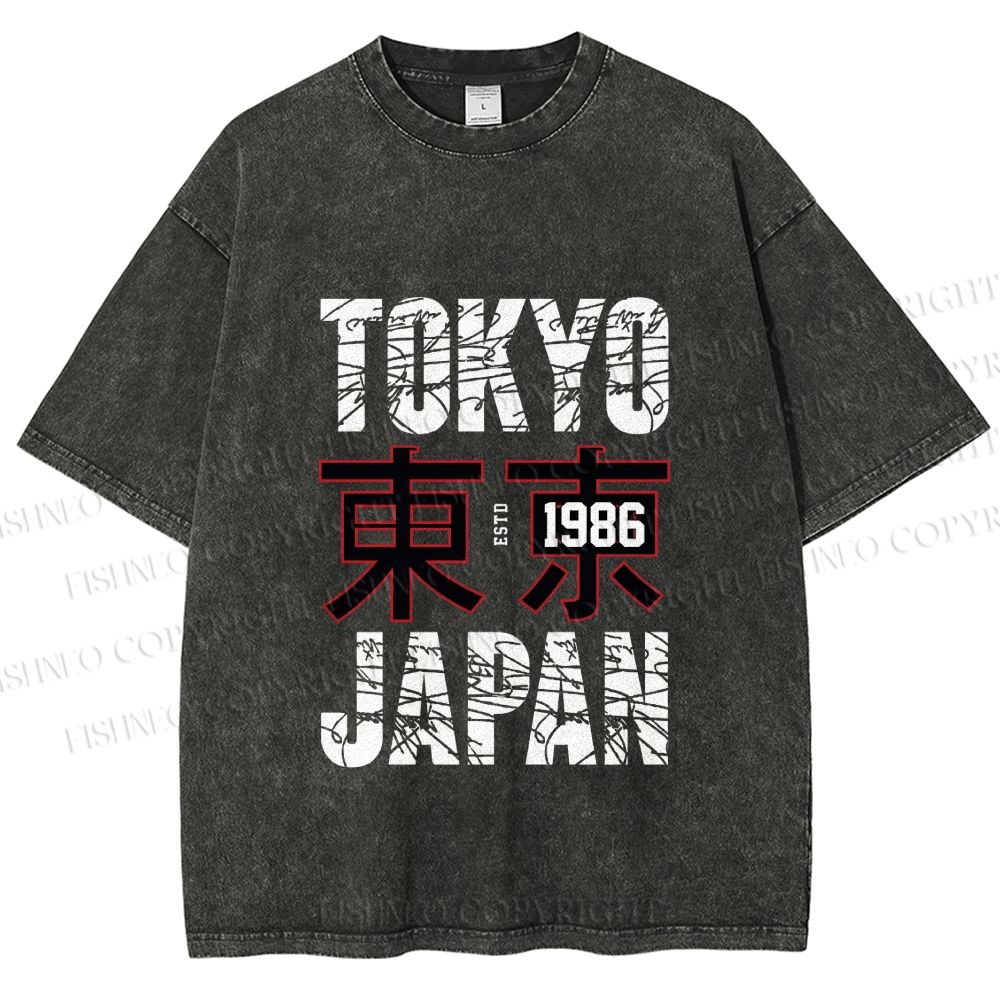 Unisex Tokyo Japan Printed Washed Tee