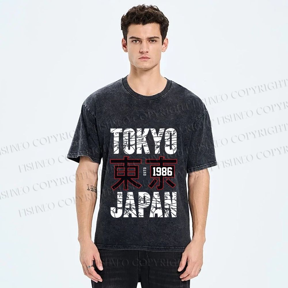 Unisex Tokyo Japan Printed Washed Tee
