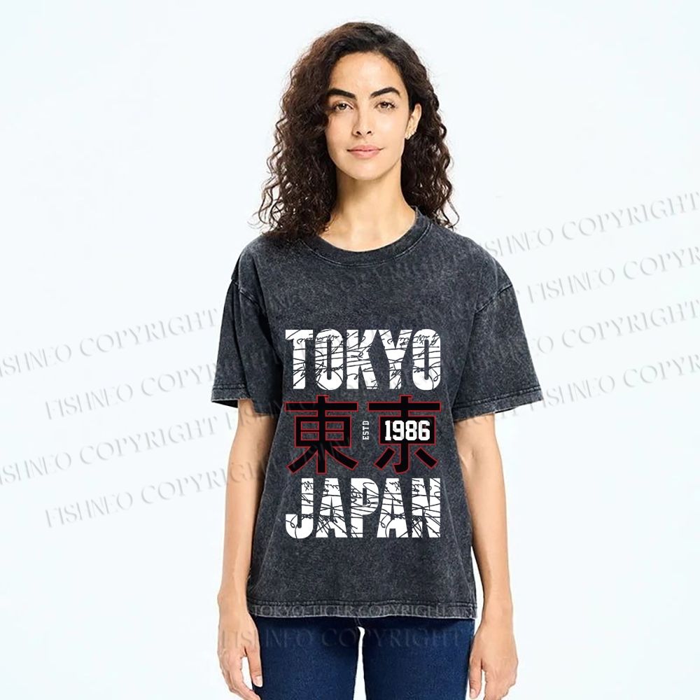 Unisex Tokyo Japan Printed Washed Tee