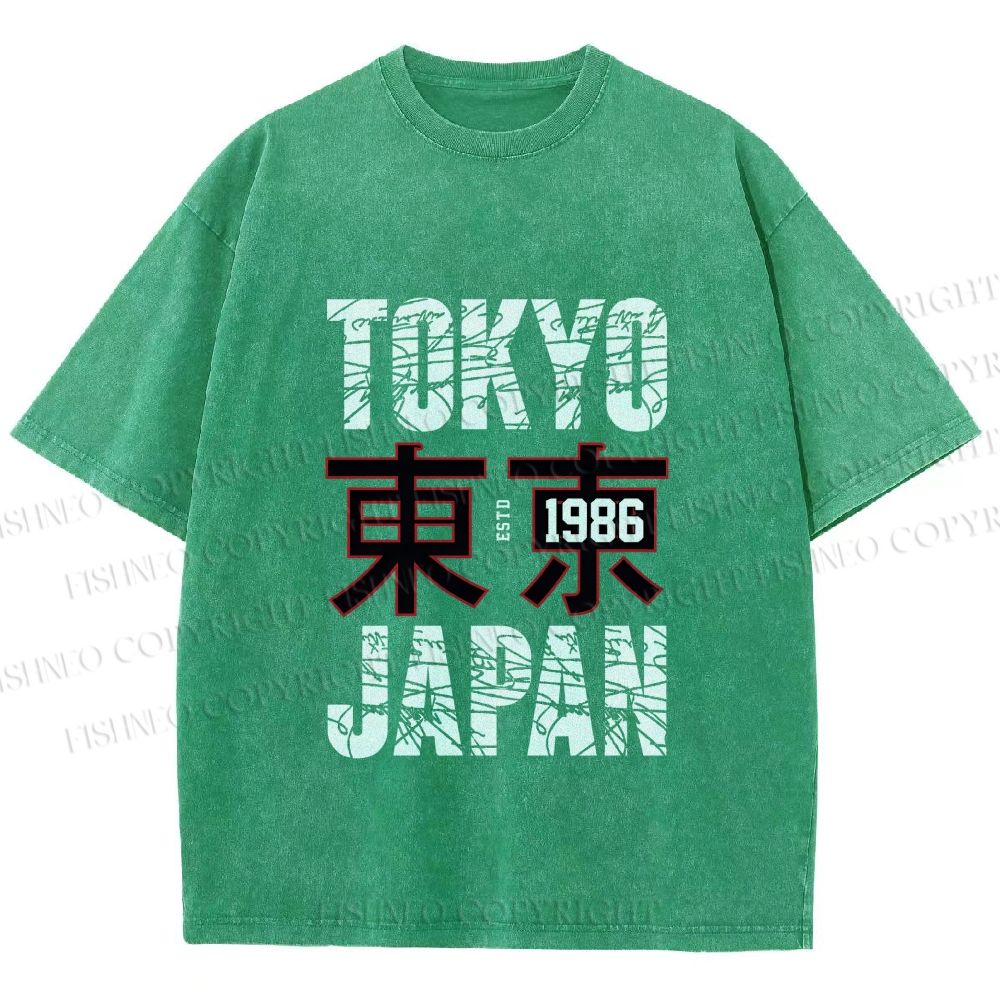 Unisex Tokyo Japan Printed Washed Tee