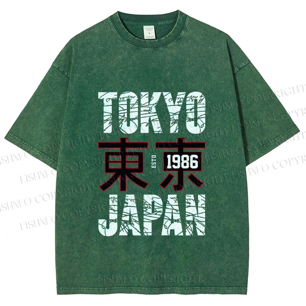 Unisex Tokyo Japan Printed Washed Tee