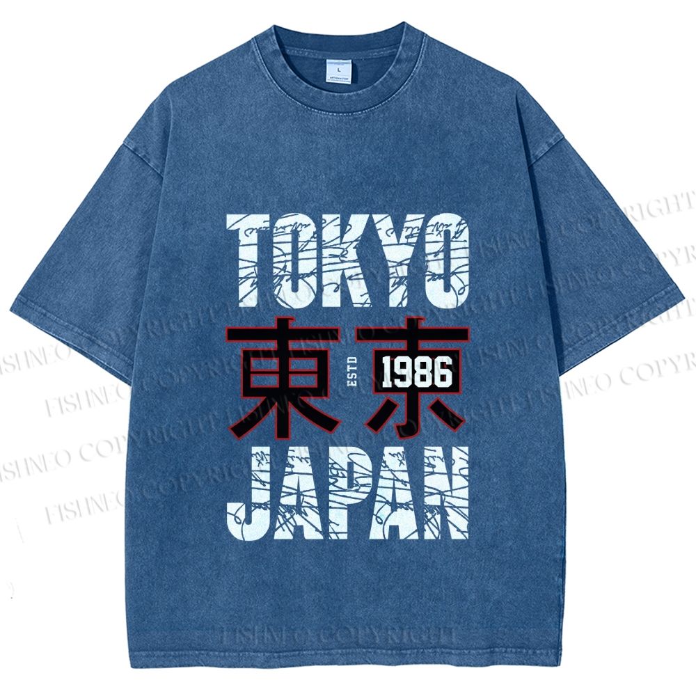Unisex Tokyo Japan Printed Washed Tee