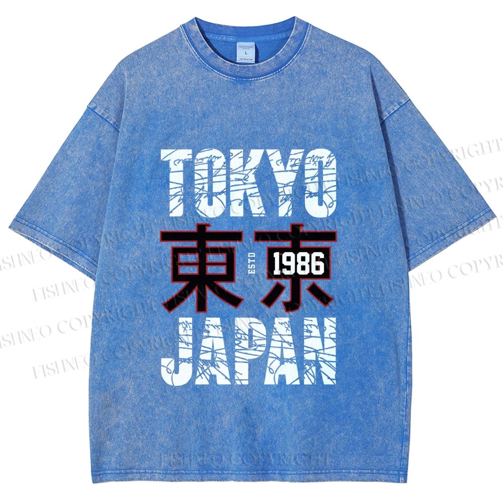 Unisex Tokyo Japan Printed Washed Tee