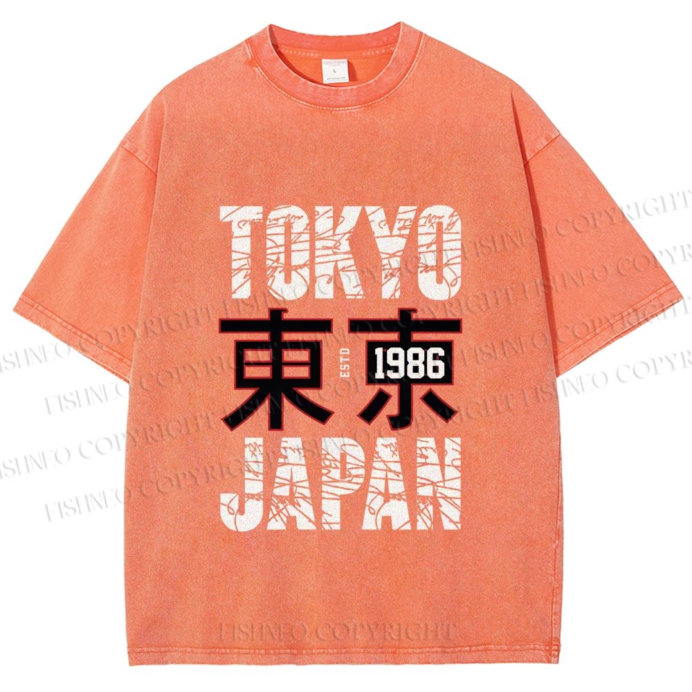 Unisex Tokyo Japan Printed Washed Tee
