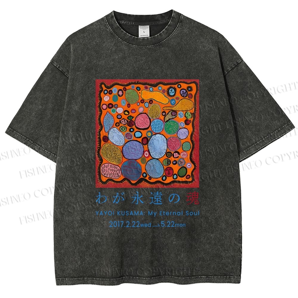Unisex Yayoi Kusama Graffiti Printed Washed Tee