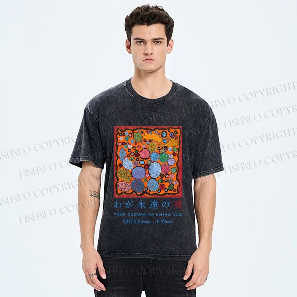 Unisex Yayoi Kusama Graffiti Printed Washed Tee